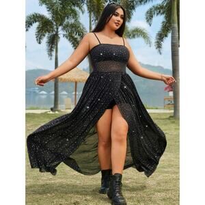 SHEIN EZwear Plus Size Black Sequin Camisole Maxi Dress Women’s 2XL